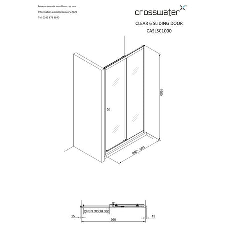 Crosswater Sliding Shower Door Crosswater Clear 6 Single Sliding Shower Door 1000mm in Brushed Brass