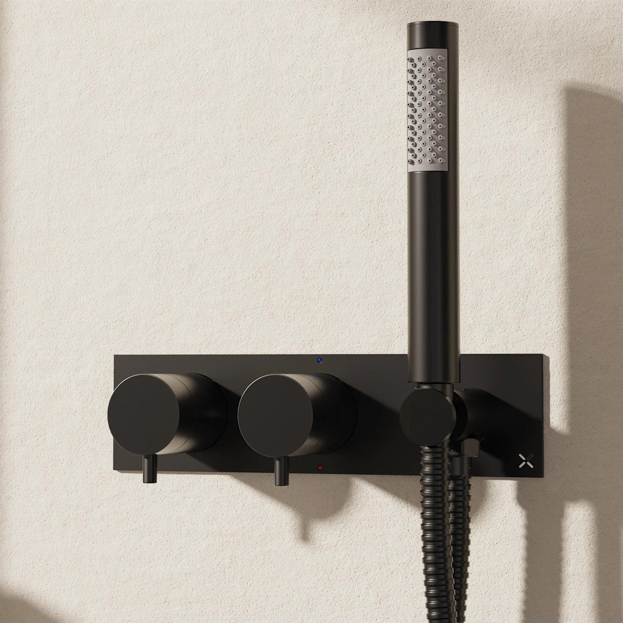 Crosswater Concealed Shower Valve Matt Black Crosswater MPRO 2 Outlet, 2 Handle Horizontal Concealed Thermostatic Shower Valve with Handset