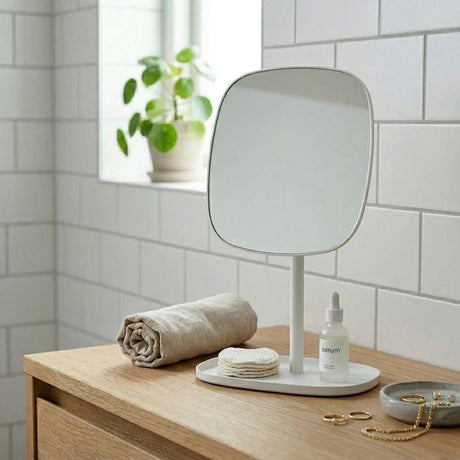 Smedbo Cosmetic and Shaving Mirror White Smedbo Beslagsboden Glow Freestanding Square Magnifing Mirror with Tray