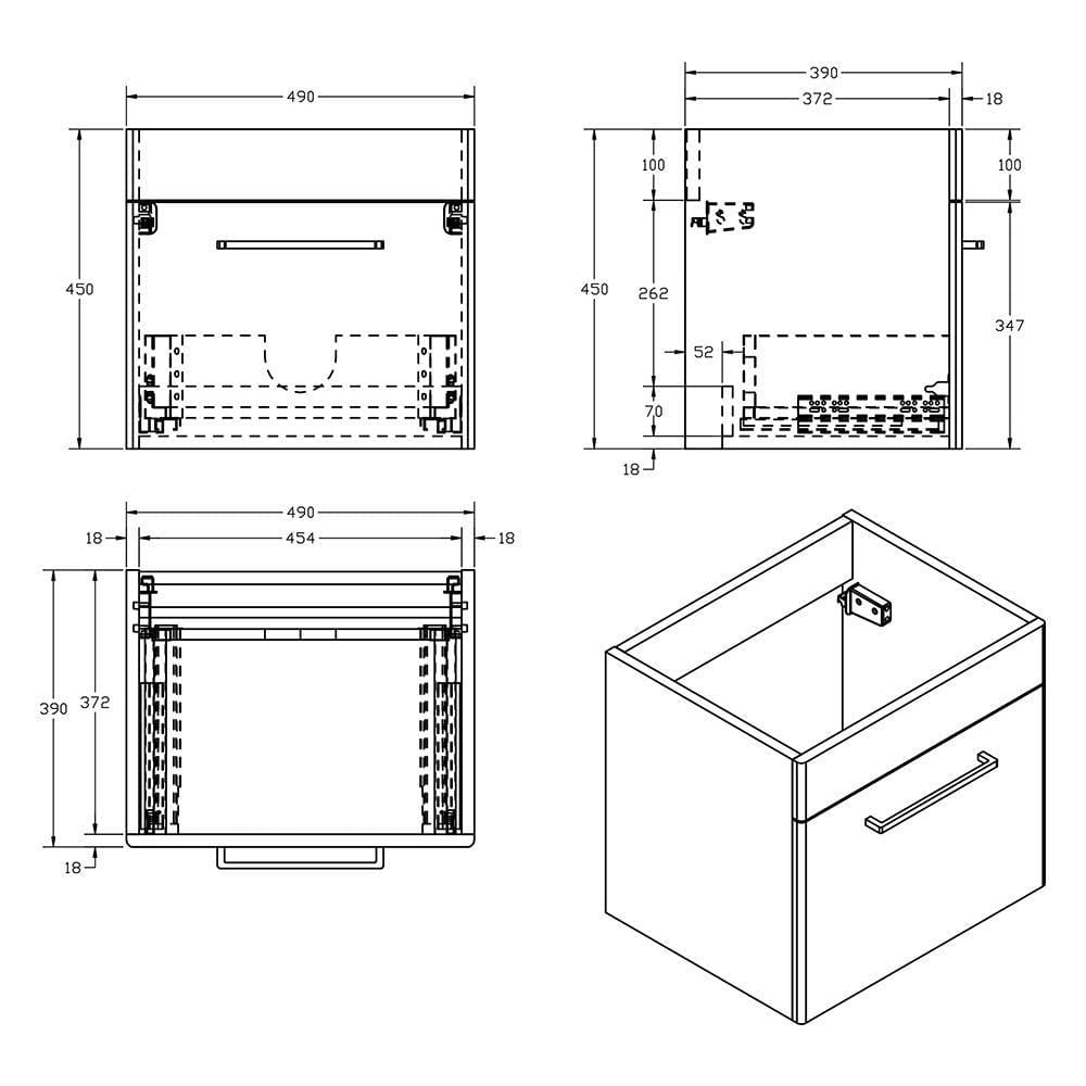 Imex Croma Wall Mounted Single Drawer 500mm Vanity Unit with 1 Tap Hole Basin