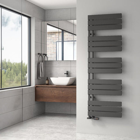 Reina Designer Towel Radiator 1510 x 500mm / Anthracite Reina Vada Vertical Aluminium Central Heating Towel Rail