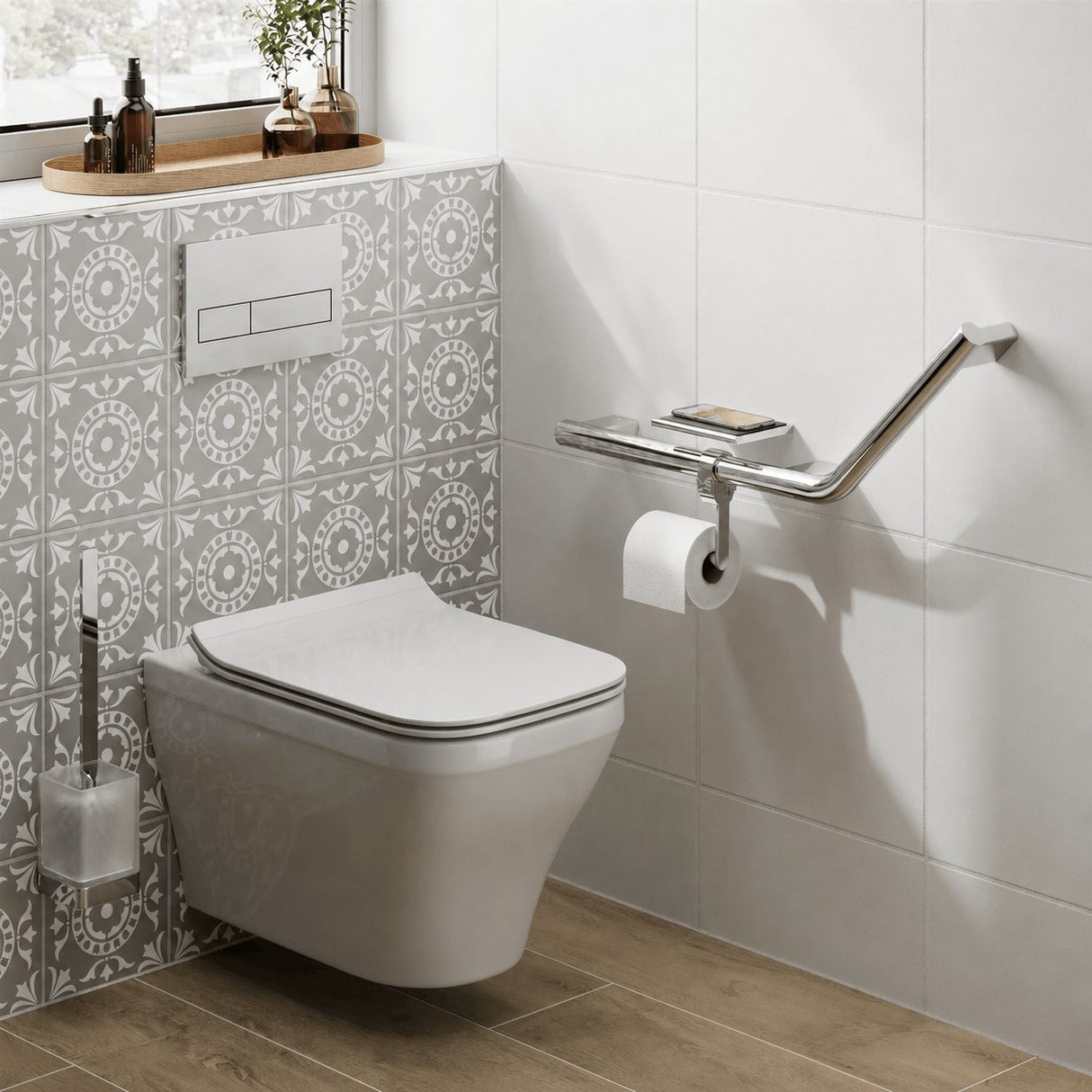 hib. Grab Rail/Bar Right hib. Angled Grab Rail with Toilet Roll Holder & Shelf with Anti-Slip Mat