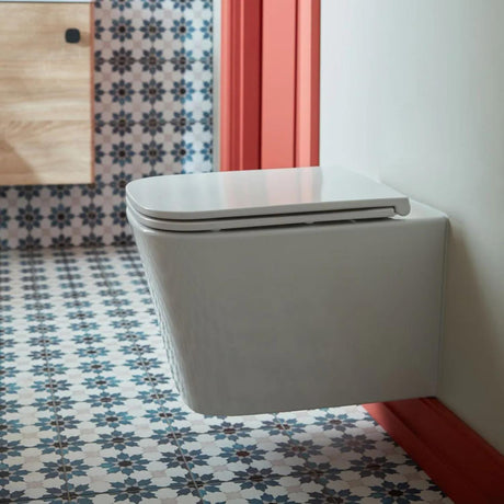 Vado Wall Hung Toilet Vado Cameo Soft Square Rimless Wall Hung Toilet with Slimline Soft Close Seat in Gloss White