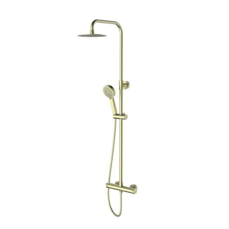 Aquarius Bathrooms Exposed Shower Set Brushed Brass Aquarius RainLux Eco Round Adjustable Exposed Bar Shower System