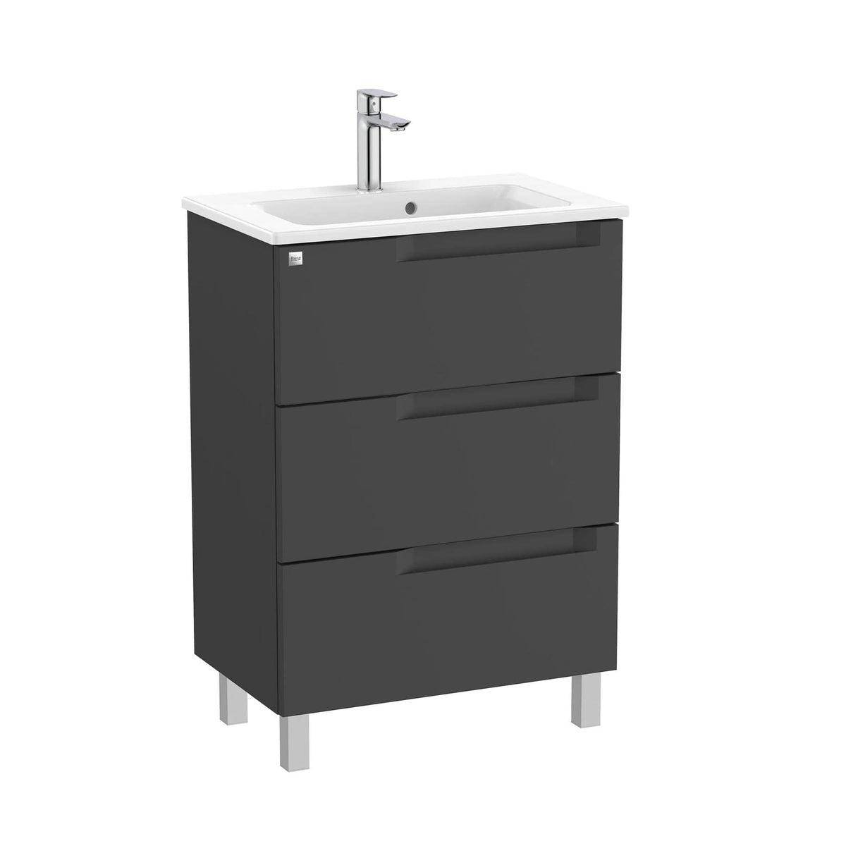 Roca Aleyda Compact 600mm Floor Standing Three Drawer Vanity Unit with Basin
