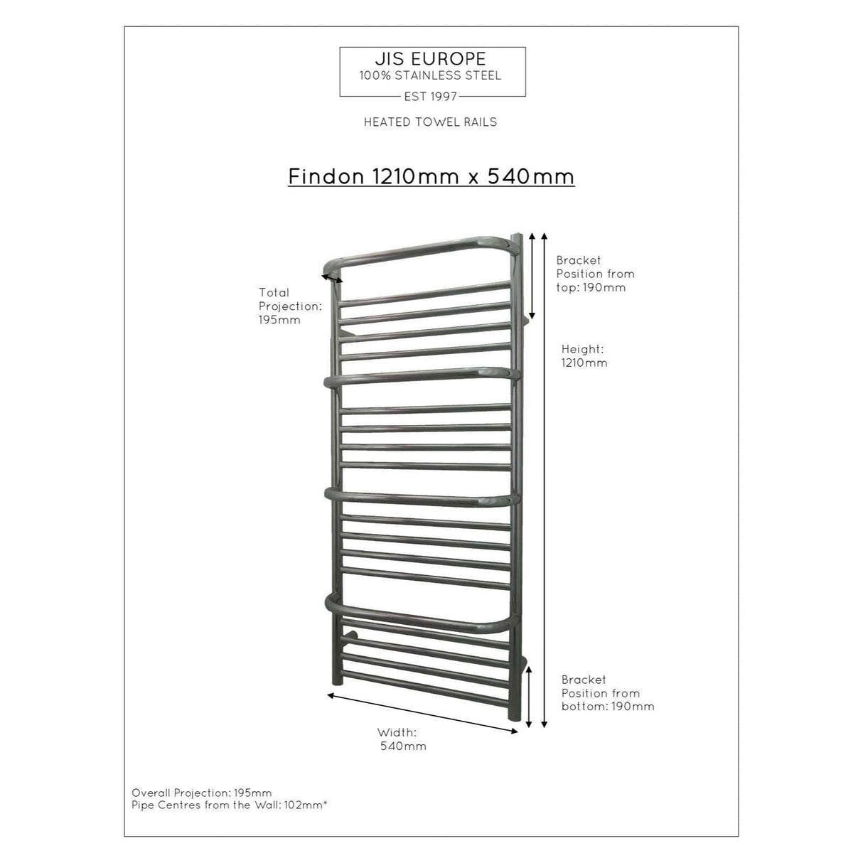 JIS Designer Towel Radiator JIS Sussex Findon Vertical Stainless Steel Designer Heated Towel Rail