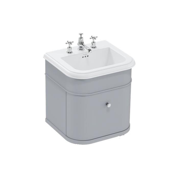 Burlington Wall Mounted Vanity Unit Classic Grey / Ceramic Basin - 3 Tap Hole / Chrome Burlington Chalfont 550mm Wall Mounted Single Drawer Vanity Unit with Basin