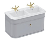 Burlington Double Sink Vanity Unit Classic Grey / Ceramic Basin - 1 Tap Hole / Gold Burlington Chalfont 1000mm Wall Mounted Single Drawer Vanity Unit with Double Basin