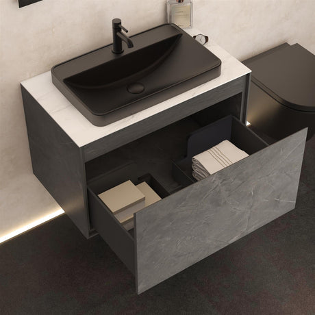 Imex Wall Mounted Vanity Unit Grey Marble / White Marble / Black Imex Arco Wall Hung 800mm Single Drawer Vanity Unit with Worktop and Inset Basin