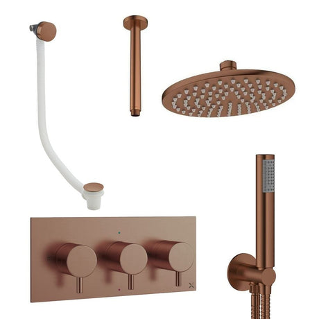 Crosswater Concealed Shower Set Brushed Bronze / Ceiling Arm / 200mm Crosswater Design 3 Handle 3 Outlet Shower and Bath Filler Set 8
