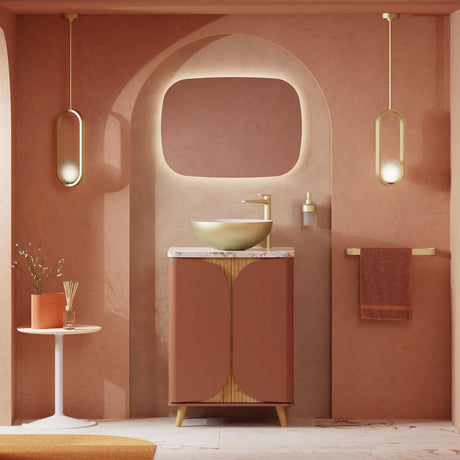 Crosswater Floor Standing Vanity Unit Soft Clay / Crosswater Tambour Worktop - Gold Vein Estatuario Crosswater Tambour 600mm Floor Standing Two Door Vanity Unit with Basin or Worktop