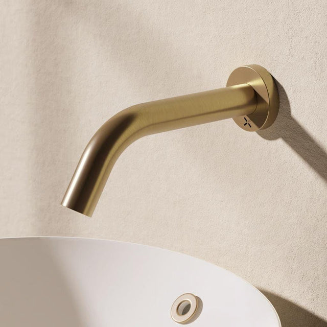Crosswater Infrared Tap Crosswater MPRO Sensor Wall Mounted 220mm Basin Spout in Brushed Brass