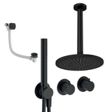 UK Bathroom Store Concealed Shower Set Matt Black / Ceiling Arm / 300mm Crosswater Module Shower Set 9 - 3 Outlet with Pencil Handset, Overhead Shower and Overflow Filler
