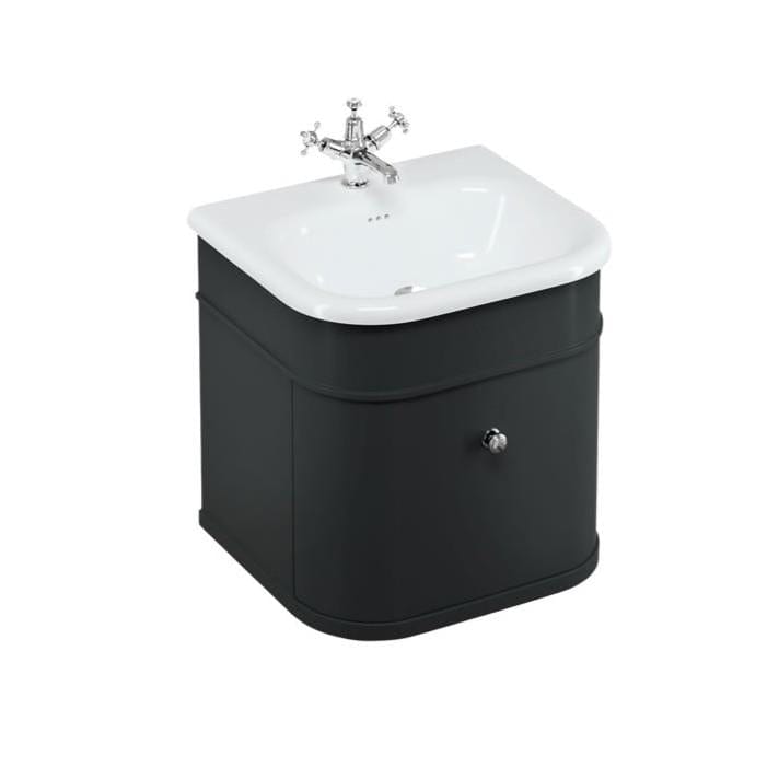 Burlington Wall Mounted Vanity Unit Matt Black / Natural Stone Roll Top Basin - 0 Tap Hole / Chrome Burlington Chalfont 550mm Wall Mounted Single Drawer Vanity Unit with Basin