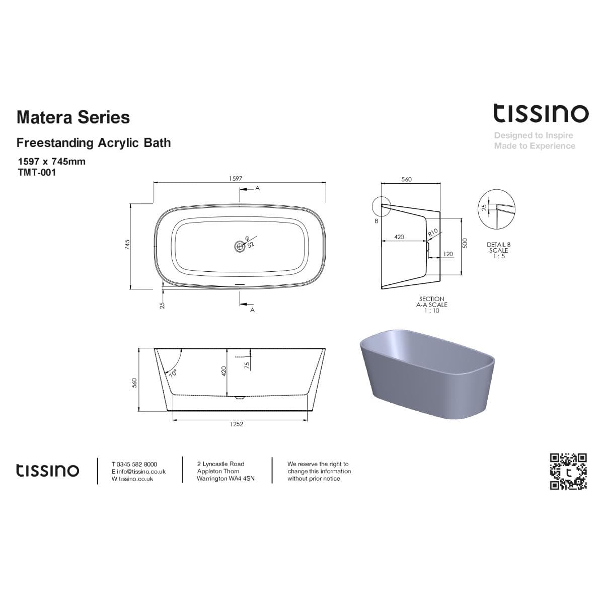Tissino Modern Freestanding Bath Tissino Matera Acrylic Freestanding Bath