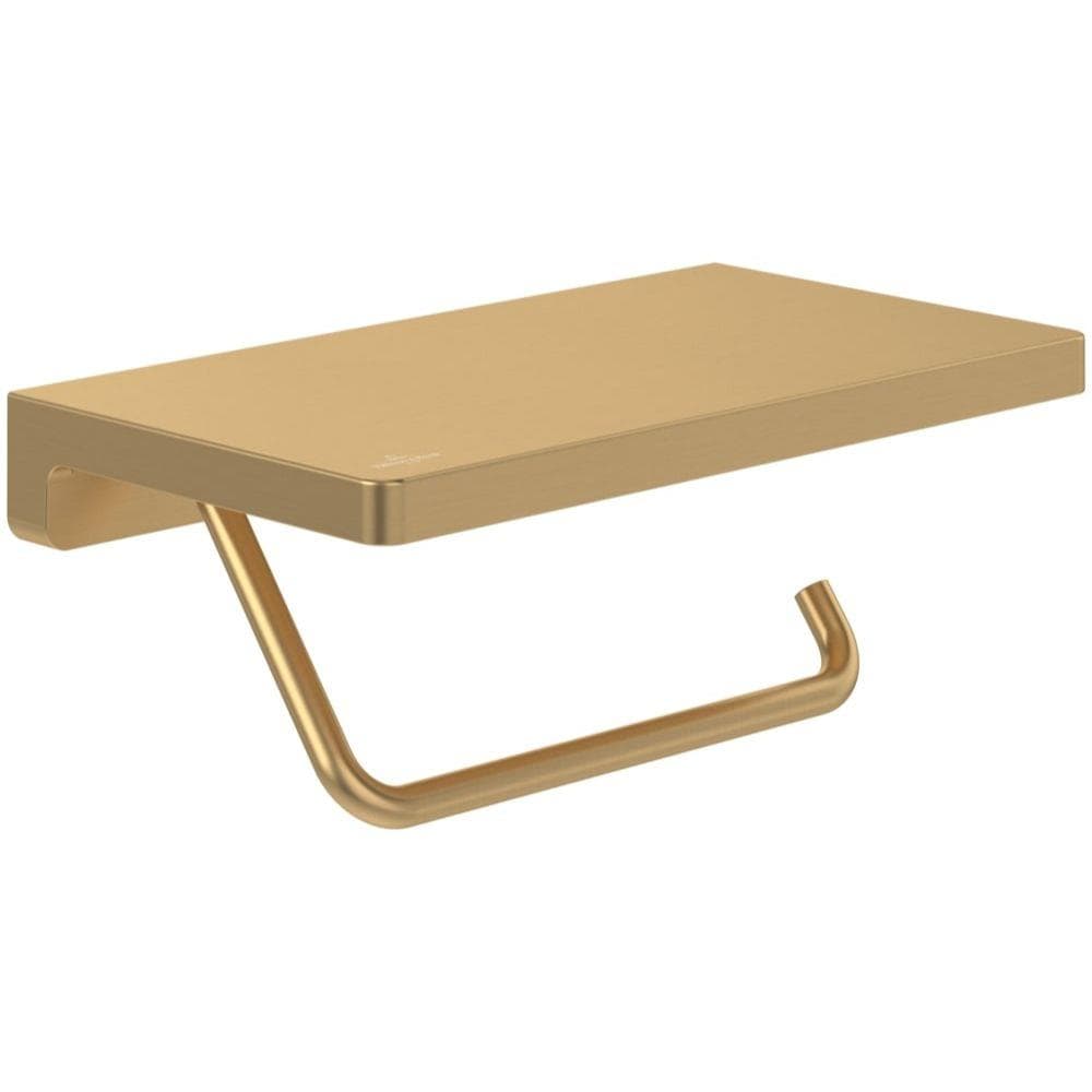 Villeroy & Boch Toilet Roll Holder Brushed Gold Villeroy & Boch Elements Striking Toilet Roll Holder with Shelf