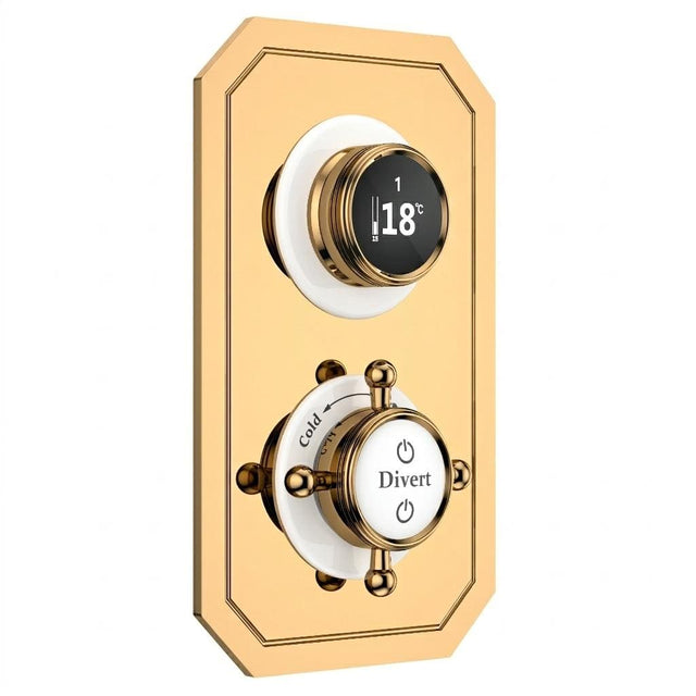 TED Concealed Shower Valve Polished Gold TED Wyse Traditional 2/3 Outlet Digital Shower Valve with Crosshead Handle