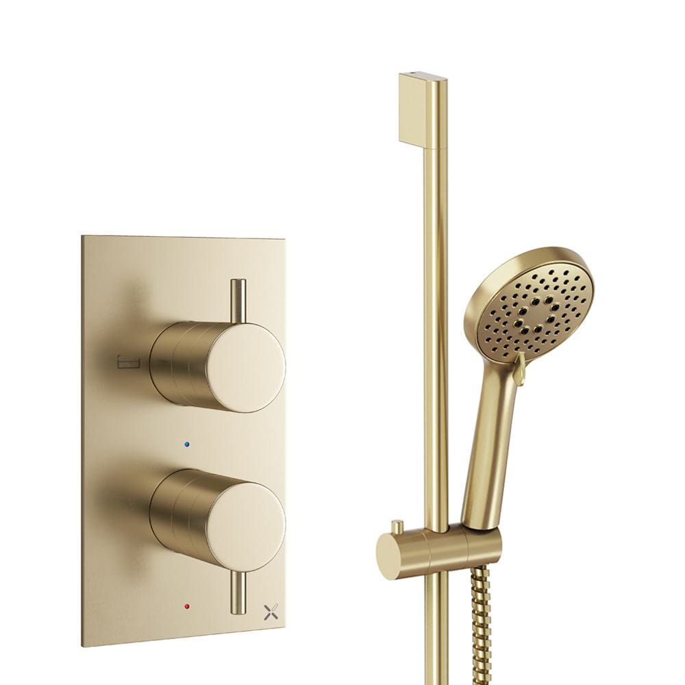 Crosswater Concealed Shower Set Brushed Brass Crosswater Design 2 Handle 1 Outlet Shower Set 2 with Slide Rail