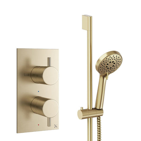 Crosswater Concealed Shower Set Brushed Brass Crosswater Design 2 Handle 1 Outlet Shower Set 2 with Slide Rail