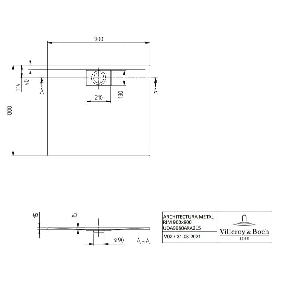 Villeroy & Boch Rectangle Shower Tray Villeroy & Boch Architectura Metalrim Rectangular Shower Tray in Alpin White