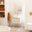 Imex Wall Hung Vanity Unit Imex Essence 600mm Wall Mounted Single Drawer Vanity Unit with Worktop and 1 Tap Hole White Basin - Cashmere