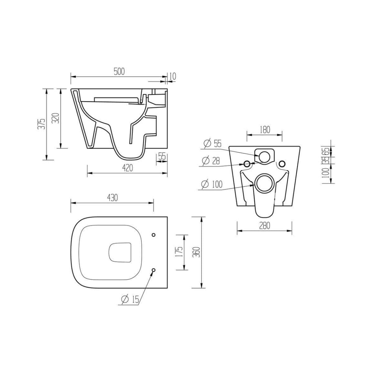 Aquarius Bathrooms Wall Hung Toilet Aquarius Laura Rimless Wall Hung Toilet with Soft Close Seat