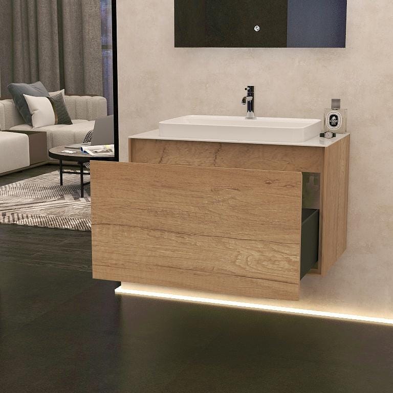 Imex Wall Mounted Vanity Unit Imex Arco Wall Hung 800mm Single Drawer Vanity Unit with Worktop and Inset Basin