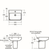 Ideal Standard Pedestal Basin Ideal Standard i.life B 550mm 1 Tap Hole Basin with Semi Pedestal