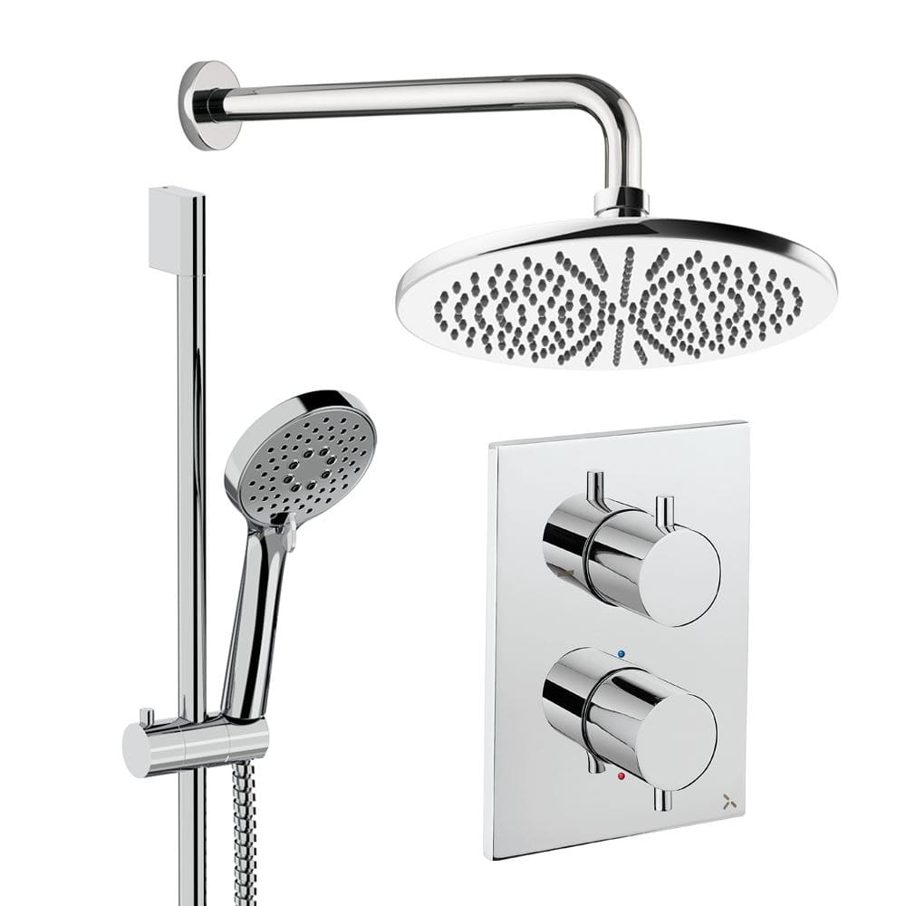 UK Bathroom Store Concealed Shower Set Chrome / Wall Arm / 300mm Crosswater Crossbox Shower Set 4 - 2 Outlet with Riser Rail Kit and Fixed Overhead Showerhead