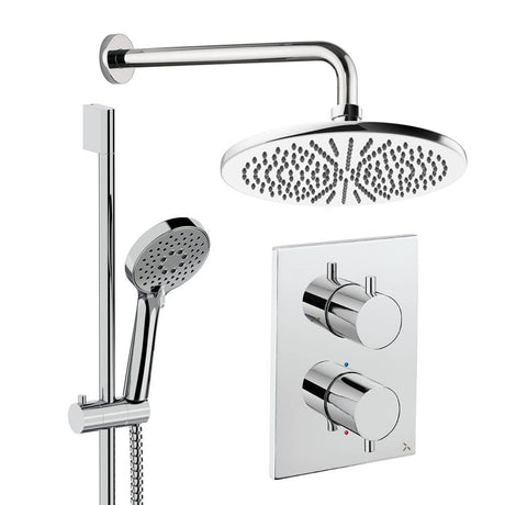 UK Bathroom Store Concealed Shower Set Chrome / Wall Arm / 300mm Crosswater Crossbox Shower Set 4 - 2 Outlet with Riser Rail Kit and Fixed Overhead Showerhead