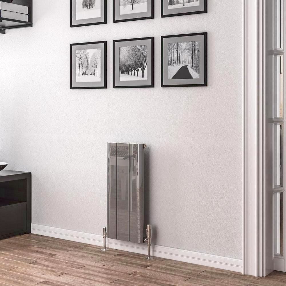 Eastbrook Panel Radiator 600 x 280 / Electric Only Eastbrook Peretti Straight Vertical Aluminium Radiator in Polished Aluminium