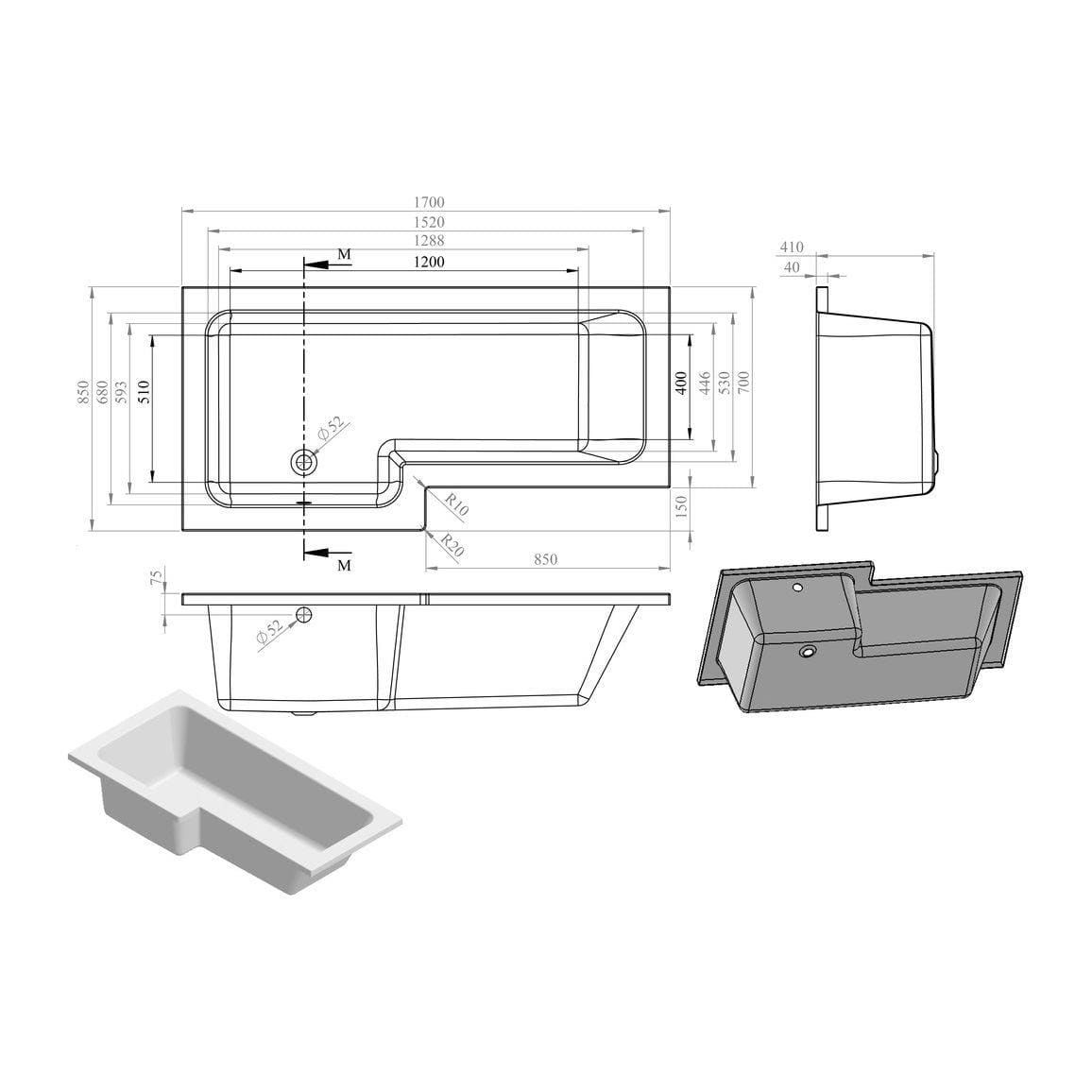 Aquarius Bathrooms Complete Bathroom Suite Aquarius Altano Complete Bathroom Suite with 1700mm L-Shaped Bath, Toilet, Basin, Shower & Taps