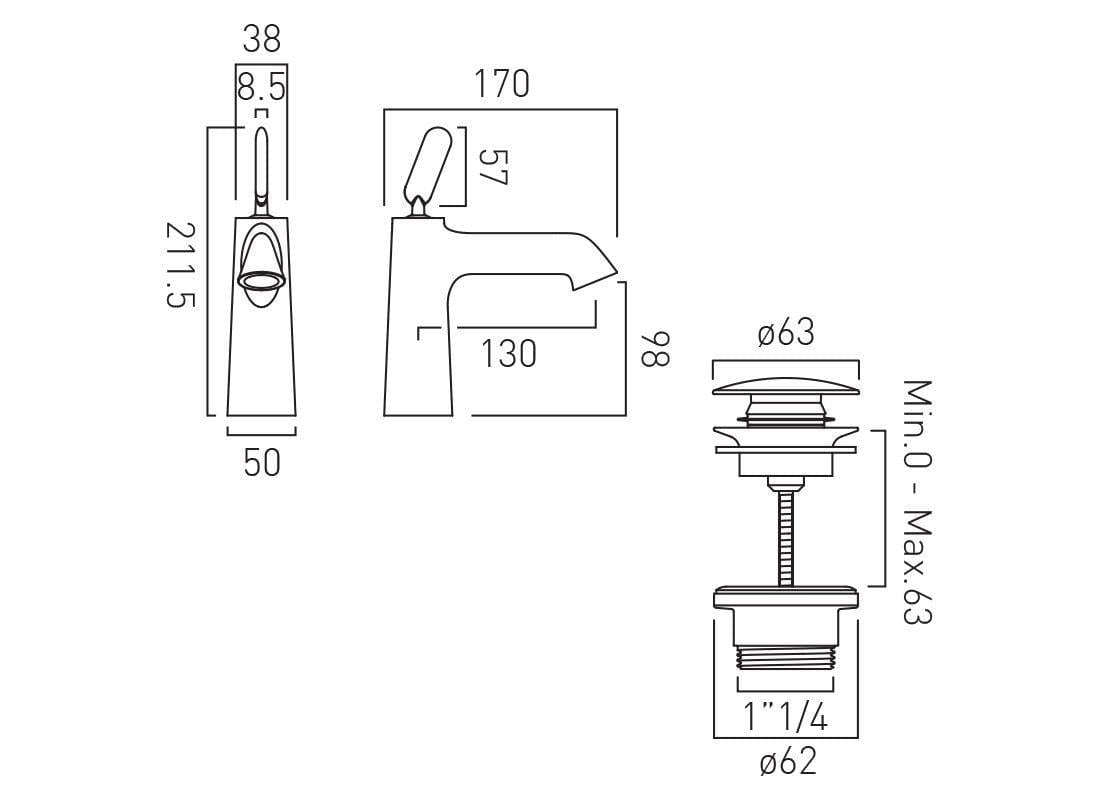VADO Mono Basin Tap Vado Arrondi Mono Basin Mixer Tap with Universal Waste - Chrome - ARR-100/CC-CP