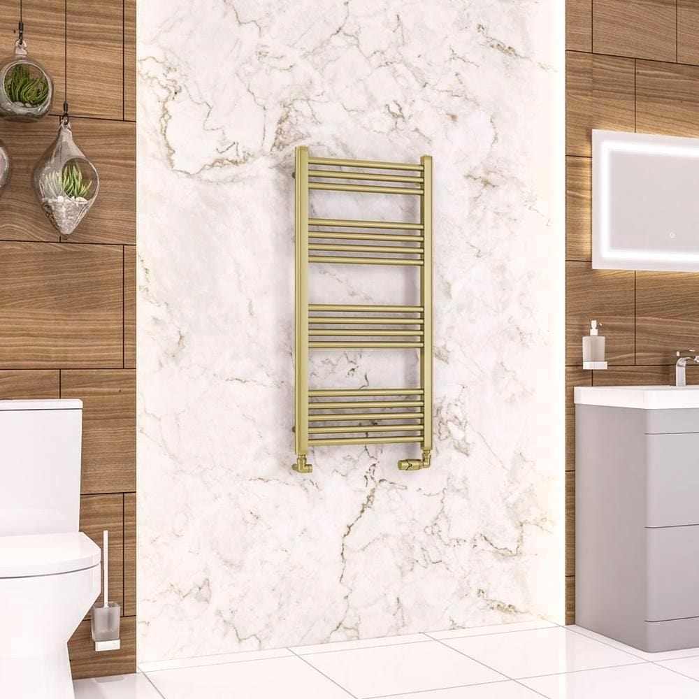 Eastbrook Ladder Rail 1000 x 500 / Dual Fuel Eastbrook Wendover Straight Heated Towel Rail in Brushed Brass