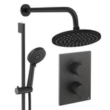 UK Bathroom Store Concealed Shower Set Matt Black / Wall Arm / 200mm Crosswater Crossbox Shower Set 4 - 2 Outlet with Riser Rail Kit and Fixed Overhead Showerhead