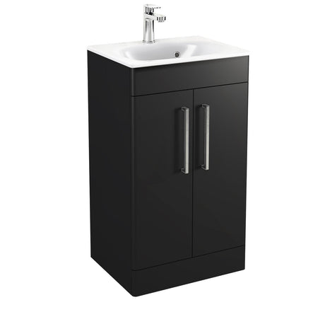 Imex Floor Standing Vanity Unit Matt Black / Black Imex Croma Floor Standing Double Door 500mm Vanity Unit with 1 Tap Hole Basin