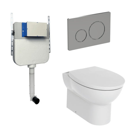 Aquarius Bathrooms Back To Wall Toilet Chrome / Round Aquarius Urbano Rimless Back to Wall Toilet Pack with Cistern, Flush Plate, Soft Closing Seat and Hinge Covers