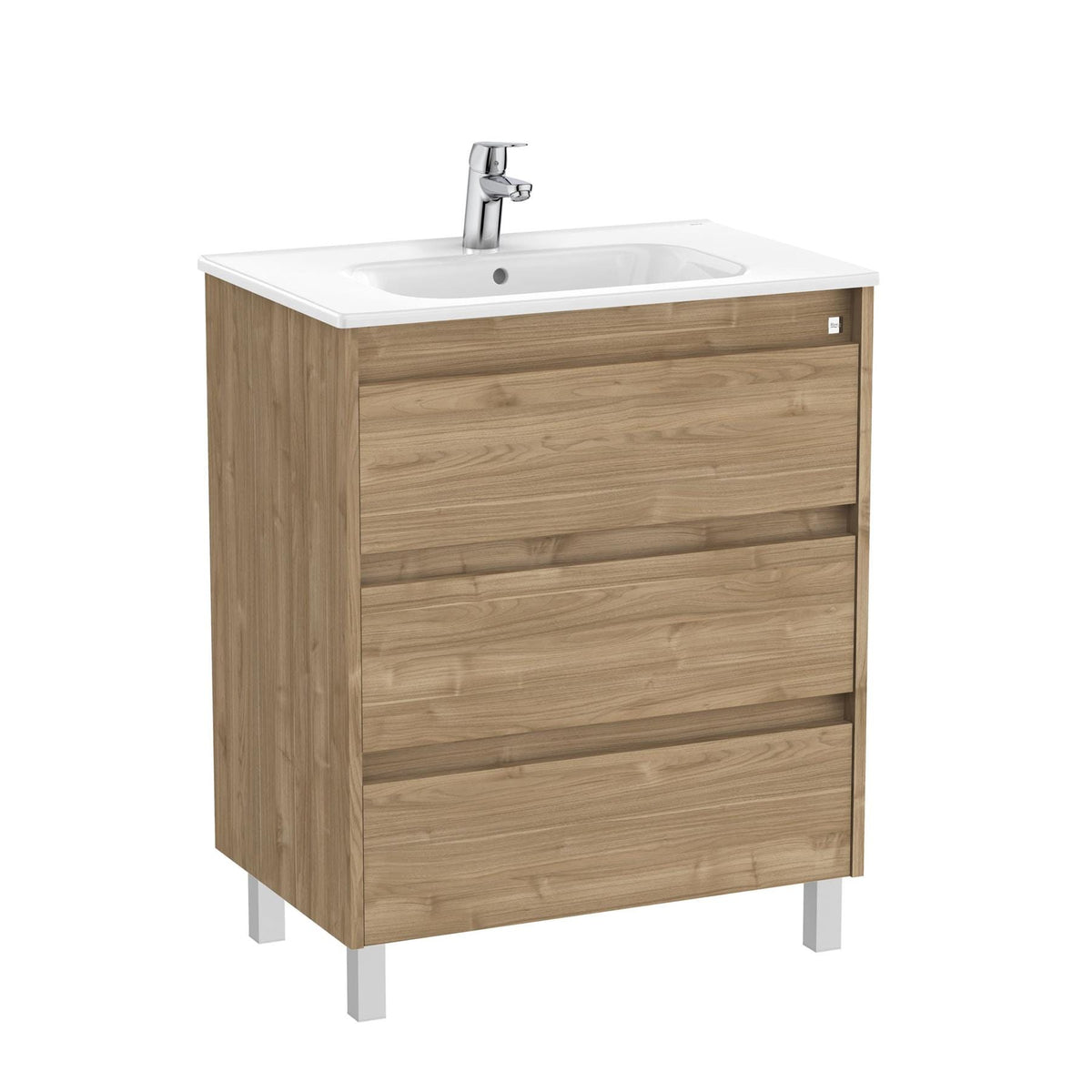 Roca Floor Standing Vanity Unit Walnut Roca Tenet 700mm Floor Standing Three Drawer Vanity Unit with Basin