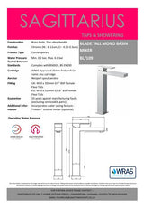 Sagittarius Tall Basin Tap Sagittarius Blade Tall Mono Basin Mixer Tap - Chrome - BL109C