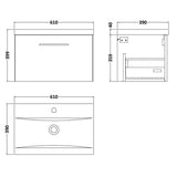 Aquarius Bathrooms Wall Mounted Vanity Unit Aquarius Brisbane 600mm Wall Hung 1 Drawer Vanity Unit with 1 Tap Hole Mid Edge Basin
