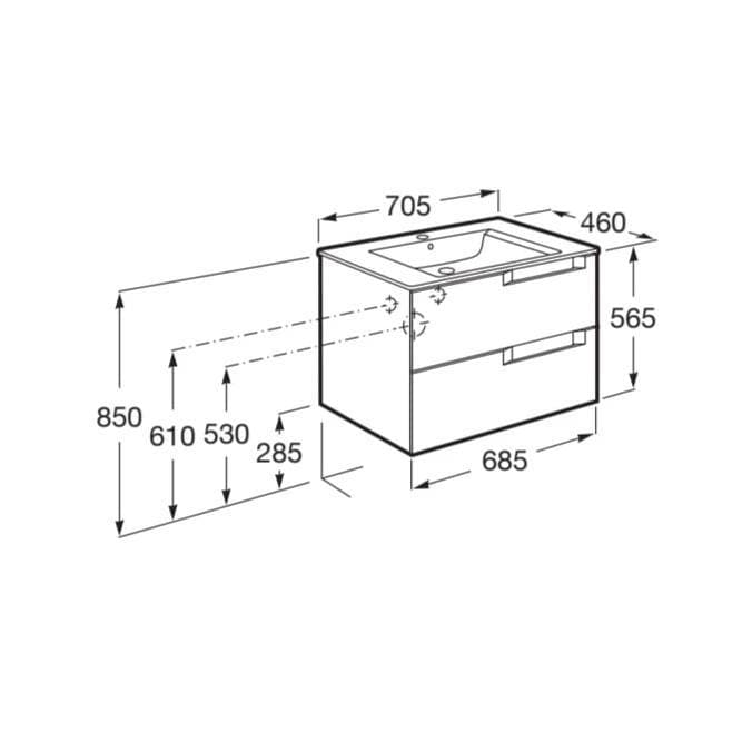 Roca Wall Mounted Vanity Unit Roca Aleyda 700mm Wall Mounted Two Drawer Vanity Unit with Basin