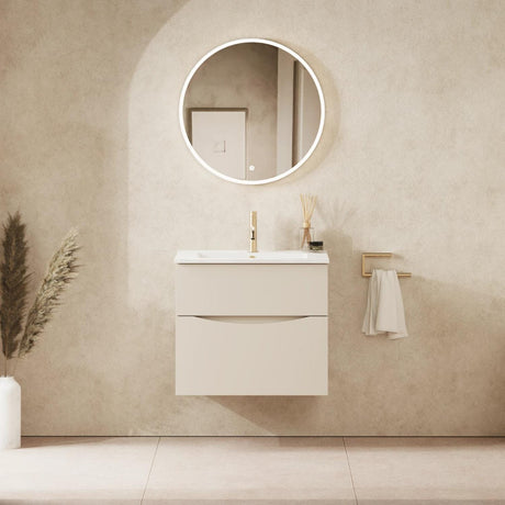 Crosswater Wall Mounted Vanity Unit 600mm / Warm Stone Crosswater Glide II Wall Mounted Two Drawer Vanity Unit with Basin