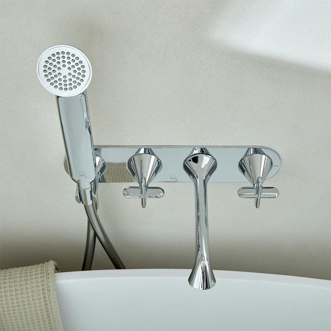 VADO Wall Mounted Bath Tap Vado Arrondi Wall Mounted Thermostatic Bath Shower Mixer Tap with Cross Handles in Chrome