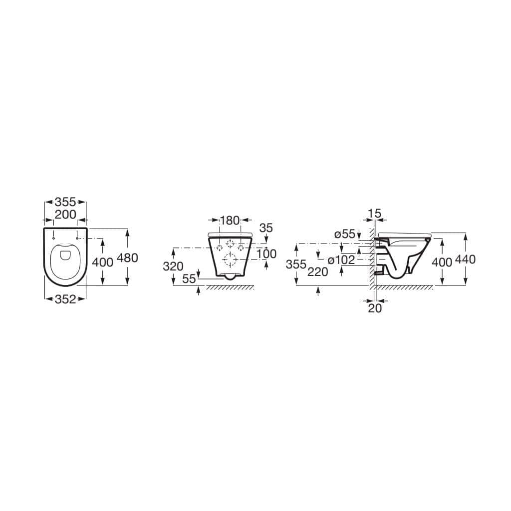 Roca Wall Hung Toilet Roca The Gap Round Compact Wall Hung Rimless Toilet with Soft Close Seat