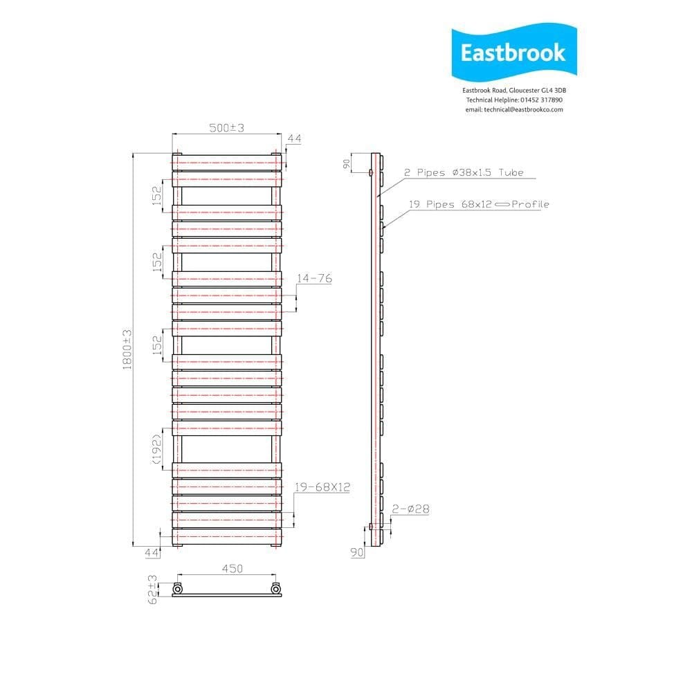Eastbrook Designer Towel Rail Eastbrook Staverton Tube on Tube Straight Vertical Heated Towel Rail in Chrome