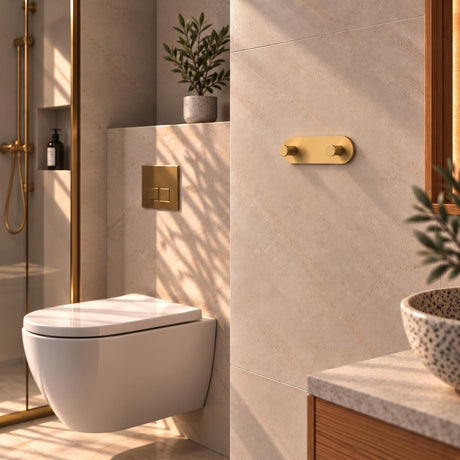 Smedbo Robe Hook Brushed Brass Smedbo Dot Self-Adhesive Double Robe Hook