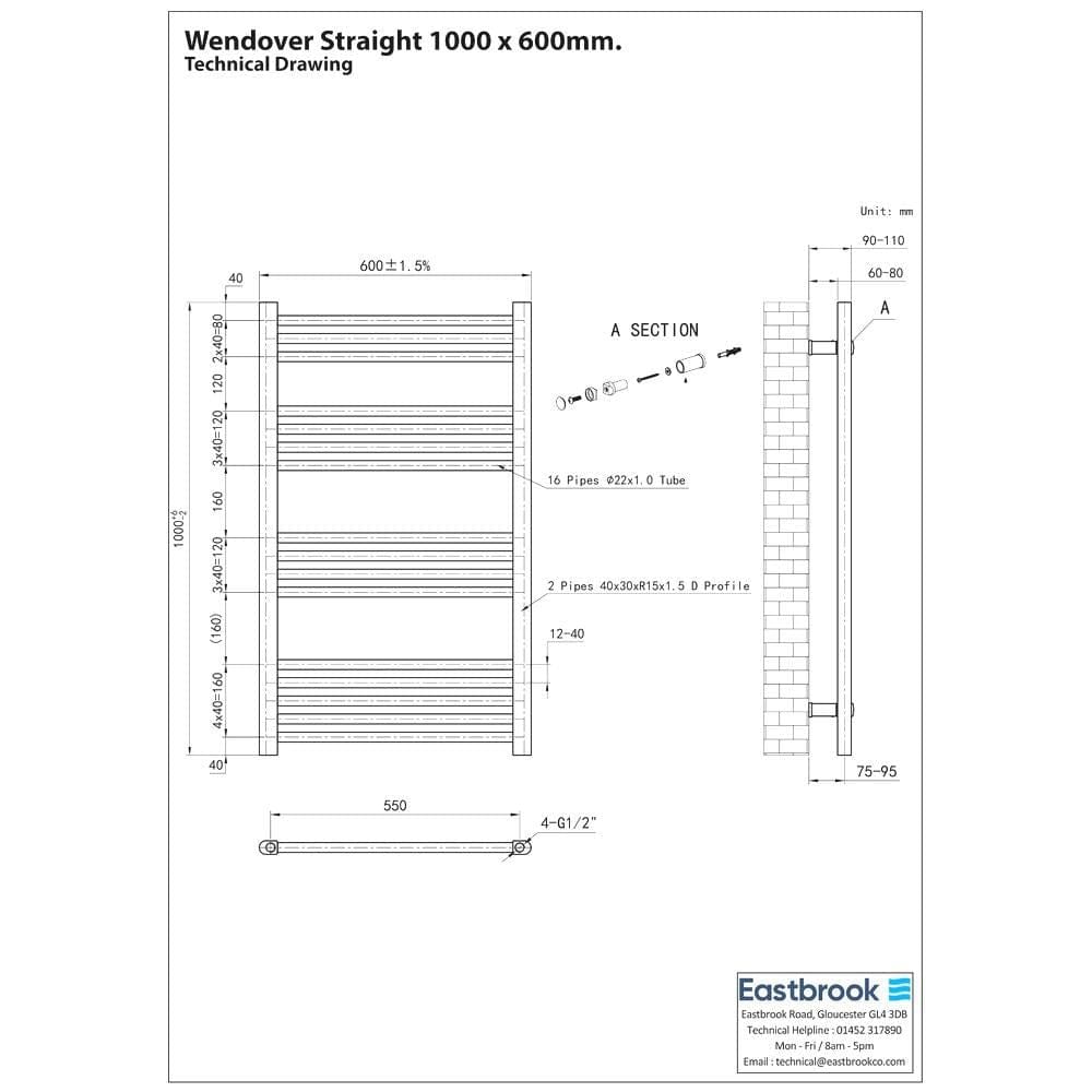 Eastbrook Wendover Straight Heated Towel Rail in Chrome