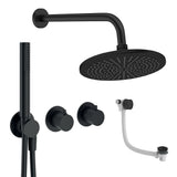 UK Bathroom Store Concealed Shower Set Matt Black / Wall Arm / 300mm Crosswater Module Shower Set 9 - 3 Outlet with Pencil Handset, Overhead Shower and Overflow Filler