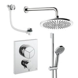 UK Bathroom Store Concealed Shower Set Chrome / Wall Arm / 300mm Crosswater Crossbox Push Shower Set 8 - 3 Outlet with Fixed Overhead Shower, Slide Rail Kit and Overflow Bath Filler Waste