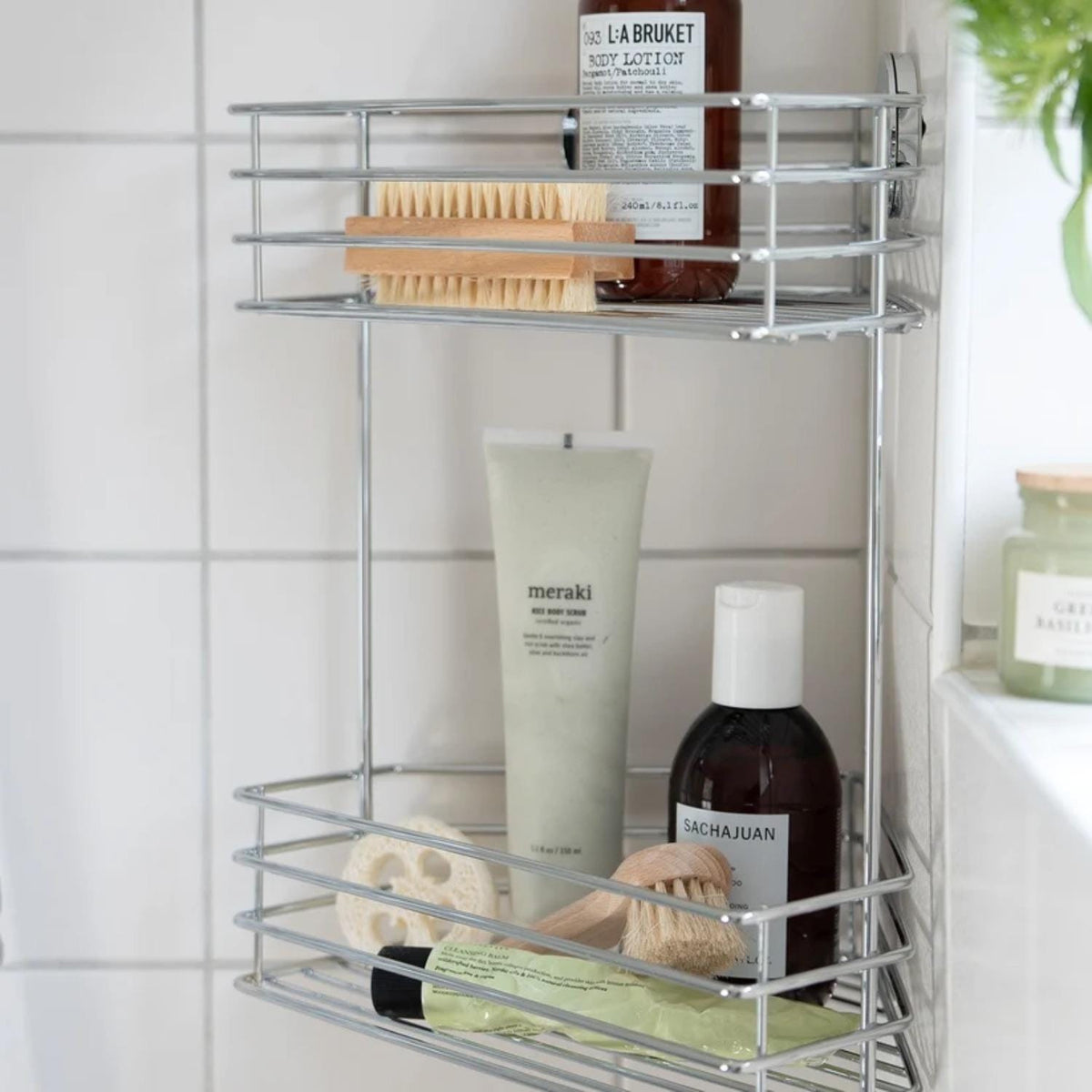 Smedbo Basket Chrome Smedbo Beslagsboden Frame Self-Adhesive Two Tier Corner Shower Basket